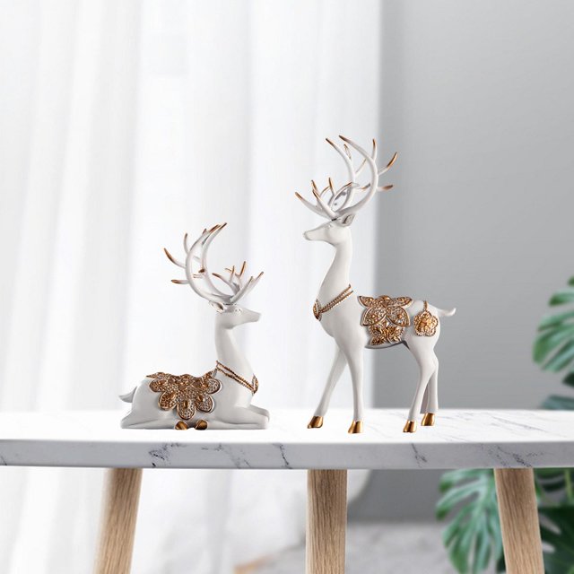 2 Unids Figuras de Ciervos Modernas Esculturas de Renos de Resina de Estatuas de Elk de Pareja Decorativas para Decoración del Baoblaze Escultura de ciervo