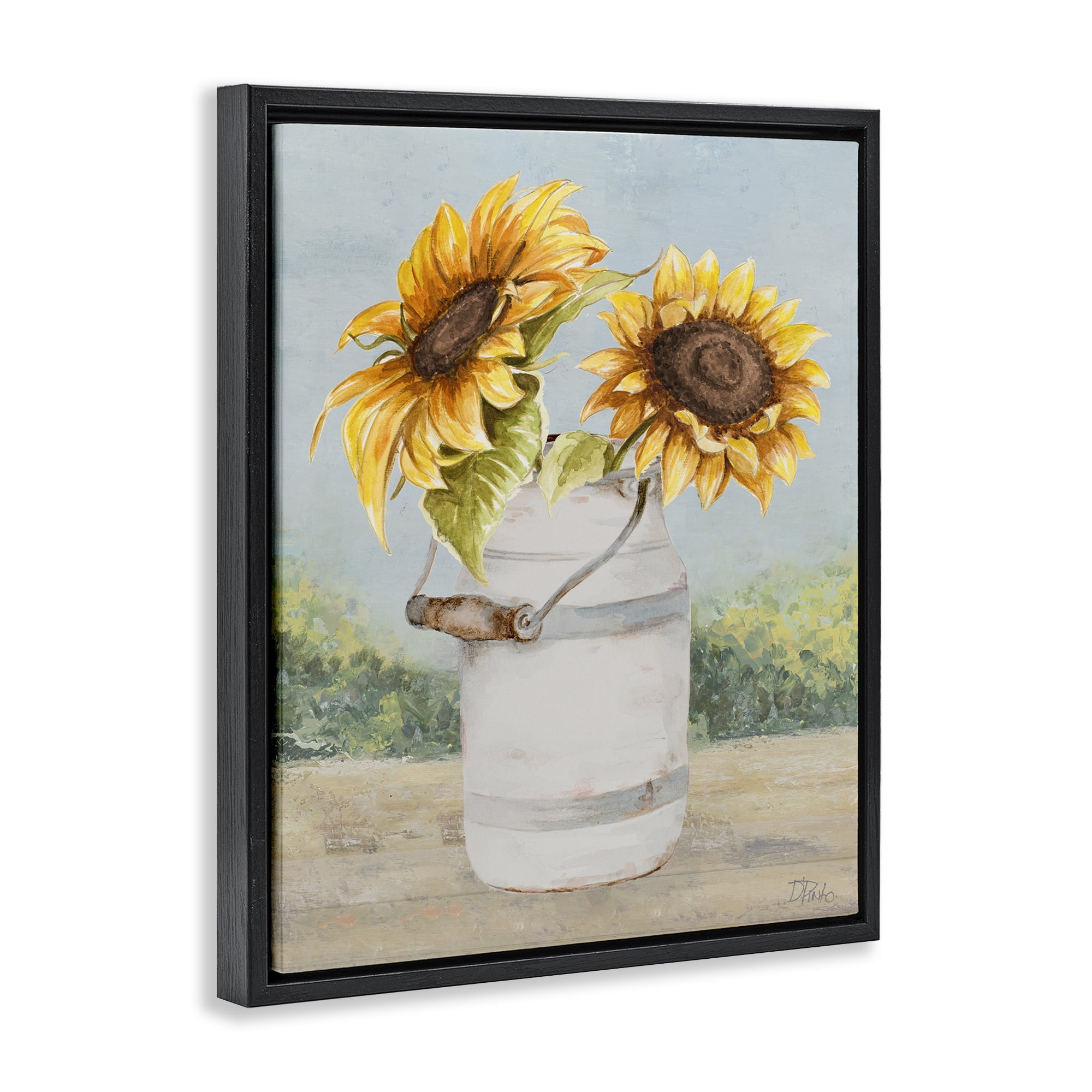 Stupell Industries Sunflower Pitcher in Country Black Framed Floater Canvas Wall Art, design by Patricia Pinto