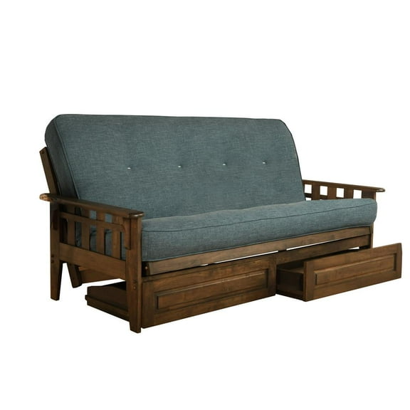Kodiak Furniture Tucson Frame with Linen Fabric Mattress in Rustic Walnut/Blue
