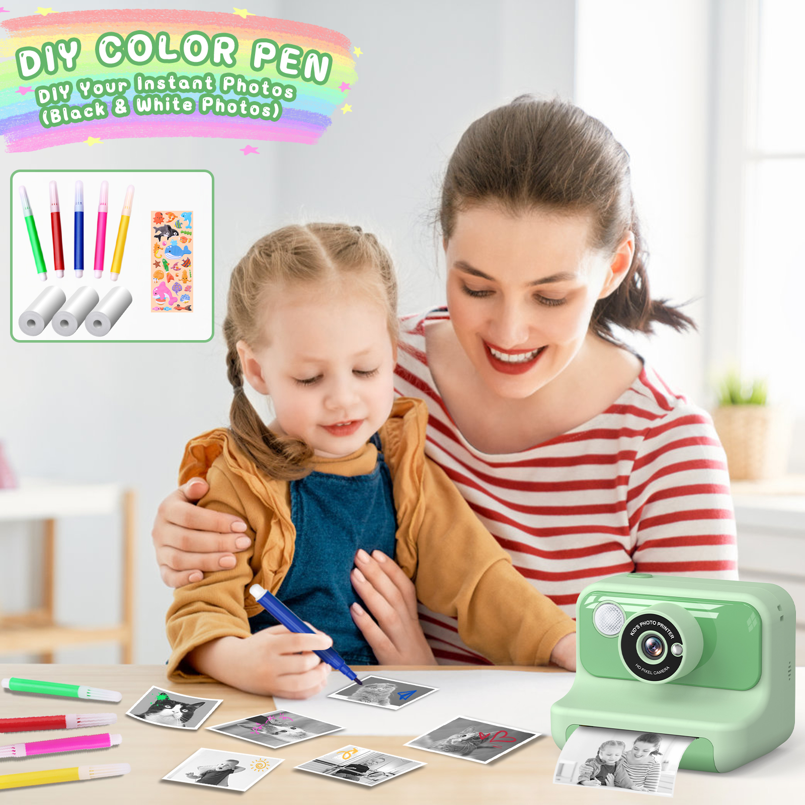 Gofunly Instant Print Kids Camera, 1080P HD Video, Green photo 3