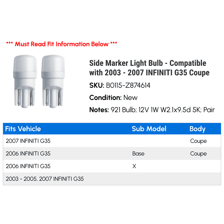 Side Marker Light Bulb - Compatible with 2003 - 2007 Side Marker Light Bulb - Compatible with 2003 - 2007