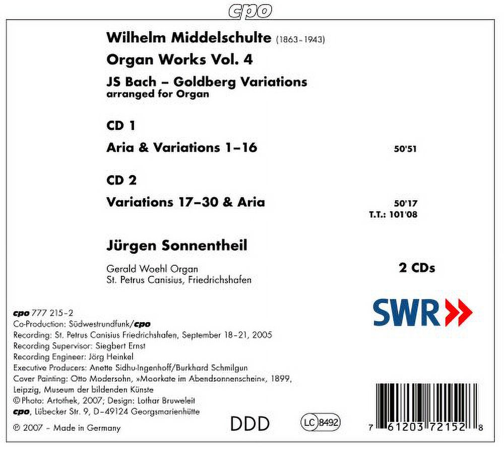 Jurgen Sonnentheil - Organ Works 4 / Goldberg Variations Arranged Organ - Music & Performance - CD