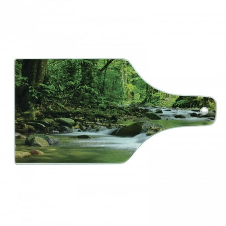 

Rainforest Cutting Board Mountain Stream in a Tropical Rain Forest Foliage Countryside Wilderness Scene Tempered Glass Cutting and Serving Board Wine Bottle Shape Green Brown by Ambesonne
