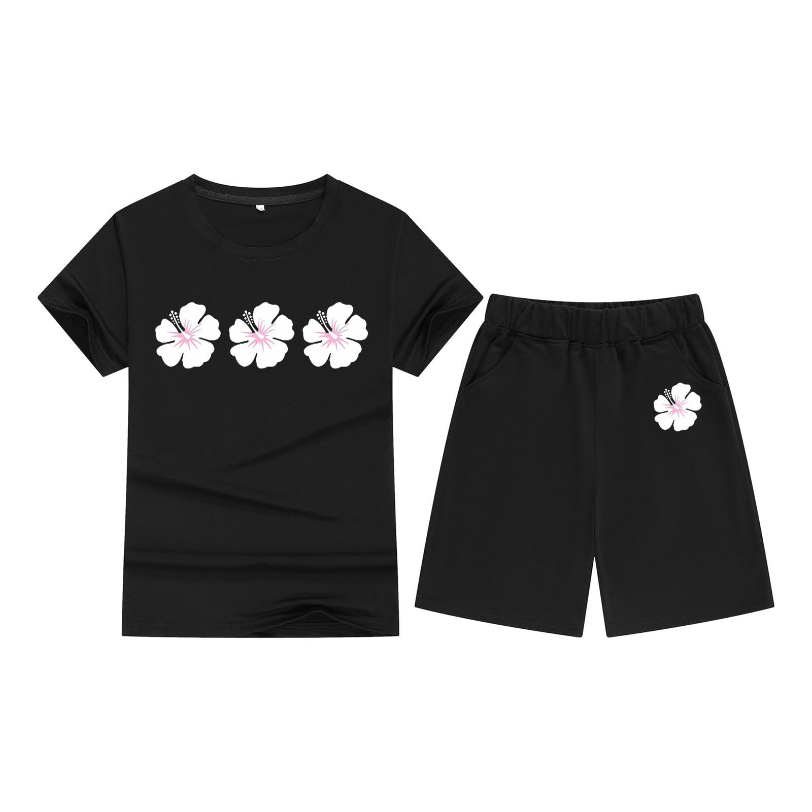 Toddler Girls Outfits Size 2t Floral Prints Crew Neck 2 Piece Matching Suit Party Casual Loose Baby Clothing Set,Black,2-3 Years