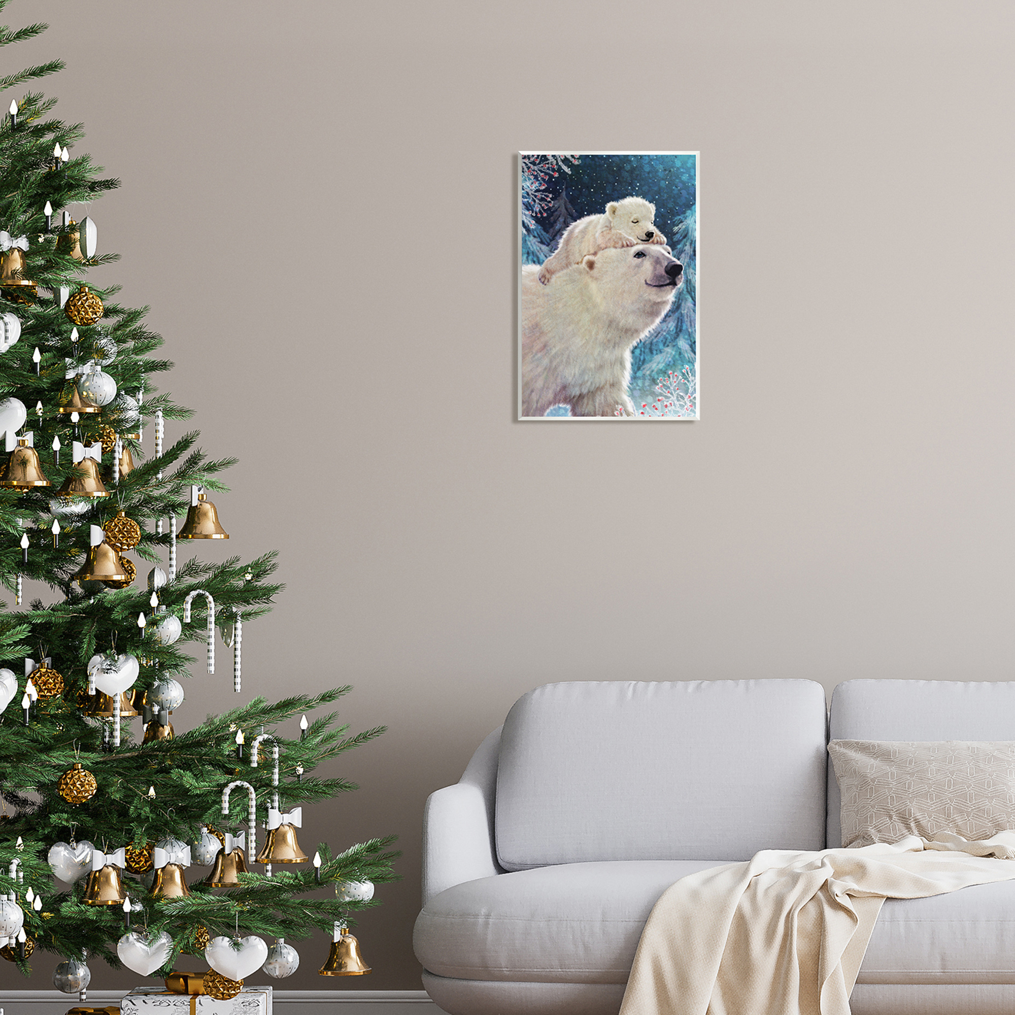 Stupell Industries Polar Bear & Cub Winter Scene Holiday Painting Unframed Art Print Wall Art