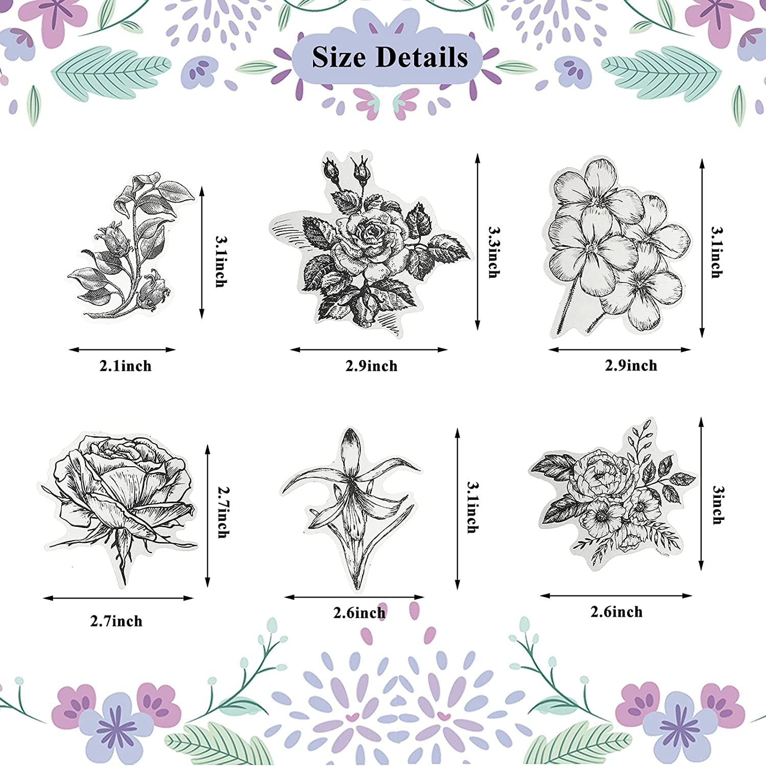 Party Favors or Crafting 2 Sheets Floral Coloring Stickers for Flowers Planner Decoration