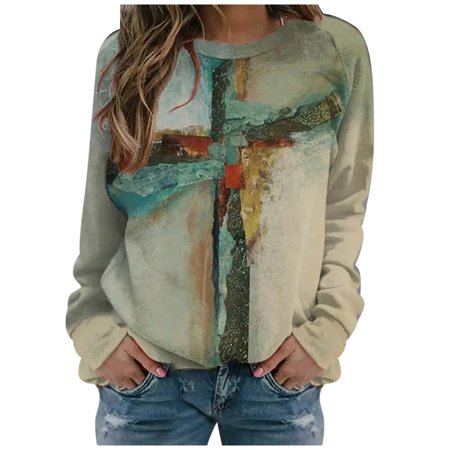 

Women s Round Neck Print Long-sleeved Sweatshirt Casual Blouse Pullover Tops
