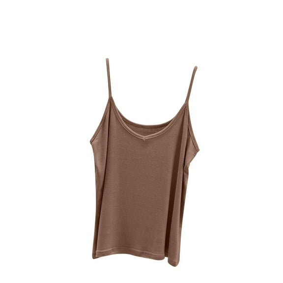 Wyobmus Womens Spaghetti Straps Tank Tops Adjustable Modal Camisole Solid Sim Fitted Sleeveless V Neck Cami Tank Tops Basic Shirt A-Khaki