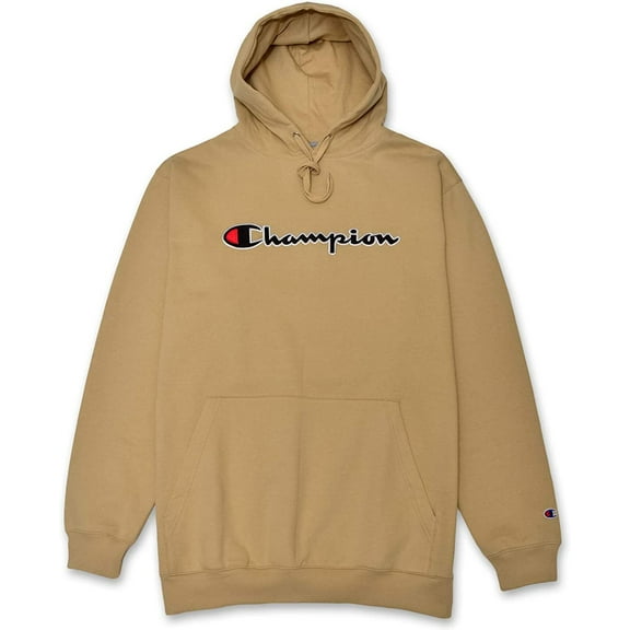 Champion Mens Big and Tall Hoodie Sweatshirt with Embroidered Script Logo Khaki 2X