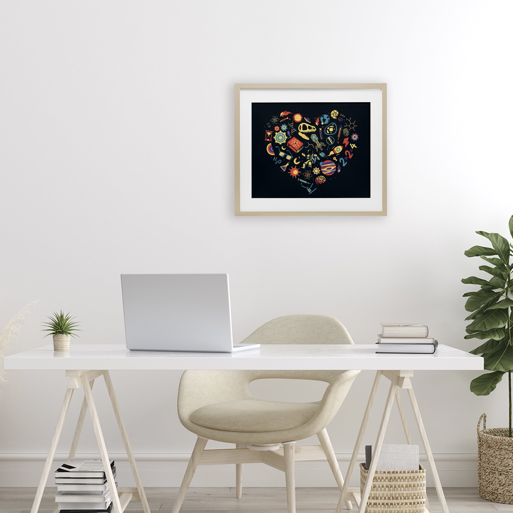 Stupell Industries Retro Science Heart Birch Framed Print Under Glass, design by Tobe Fonseca