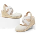 thumbnail image 3 of Bocca Women's Crisscross Elastic Wedge Sandals White Ankle Strap Platform Espadrille 8M, 3 of 8