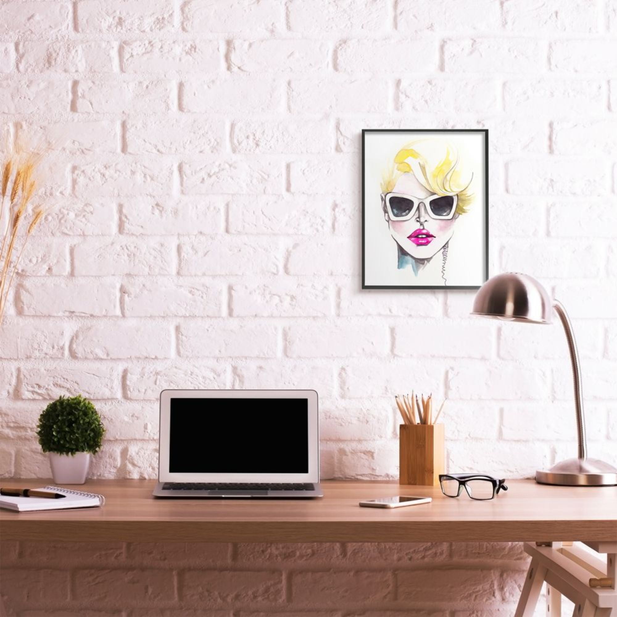 Stupell Industries Blonde Female Fashion Portrait White Sunglasses Design by Elisaveta Stoilova