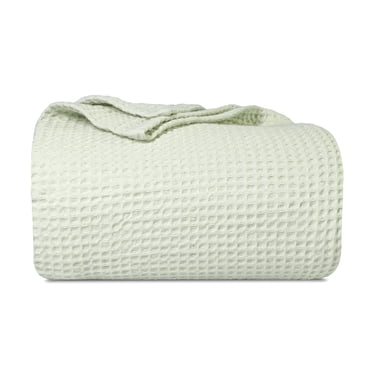 Sage Green Organic Cotton Twin Blanket - GOTS Certified, Breathable Waffle Bedding