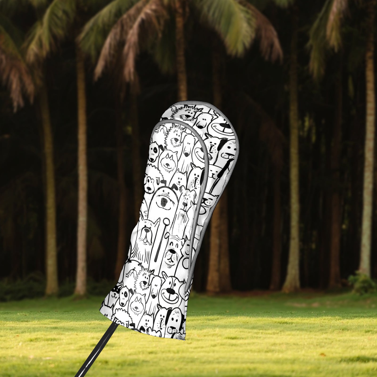 Golf Club Covers, White Animal Premium PU Leather Driver Hybrid Putter Head Covers with Velvet Lining, Waterproof Golf Gifts for Men Women