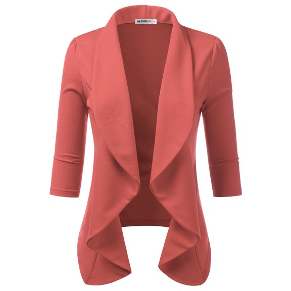 Doublju Women's Lightweight Thin 3/4 Sleeve Open Front Blazer with Plus Size
