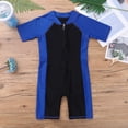 thumbnail image 2 of Miaeowve Kids Girls Boys One Piece Swimsuit Short Sleeve Rashguard Zipper Front Color Block Bathing Suit Swimwear Blue&Black 14, 2 of 7