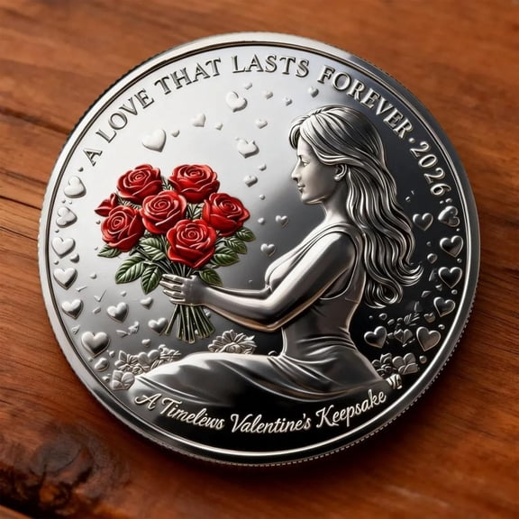 HuiXinOu Valentine Love Coin Keepsake Romantic Gift for Couples Anniversary Rose Engraved Commemorative Token Collectible