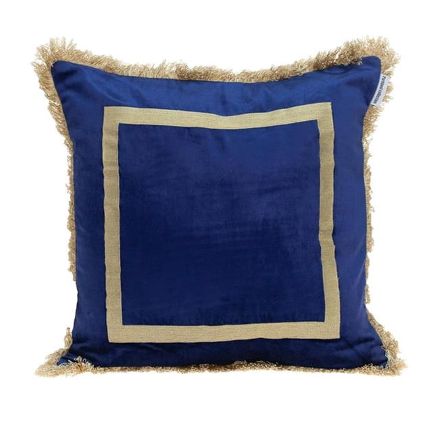 HomeRoots 402691 Boho Blue with Gold Fringe Decorative Square Throw Pillow