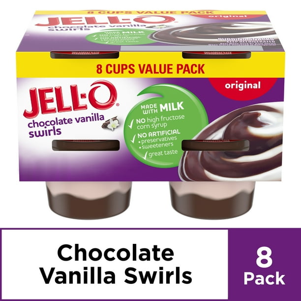 JellO Ready to Eat Chocolate Vanilla Swirls Pudding Cups, 8 ct 31.0