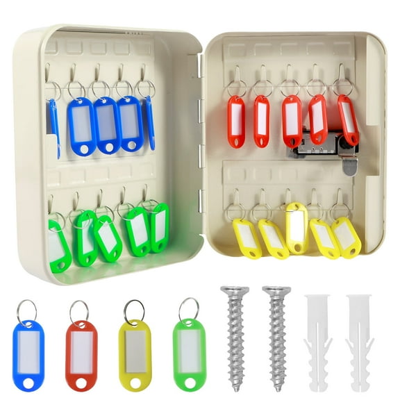 OKYMOTOR Key Cabinet,Password Key Lock Box Wall Mounted 3-Digit Combination Key Safe Cabinet with 20 Key Hooks and 20 Colorful Tag Key Storage Box for Home Office
