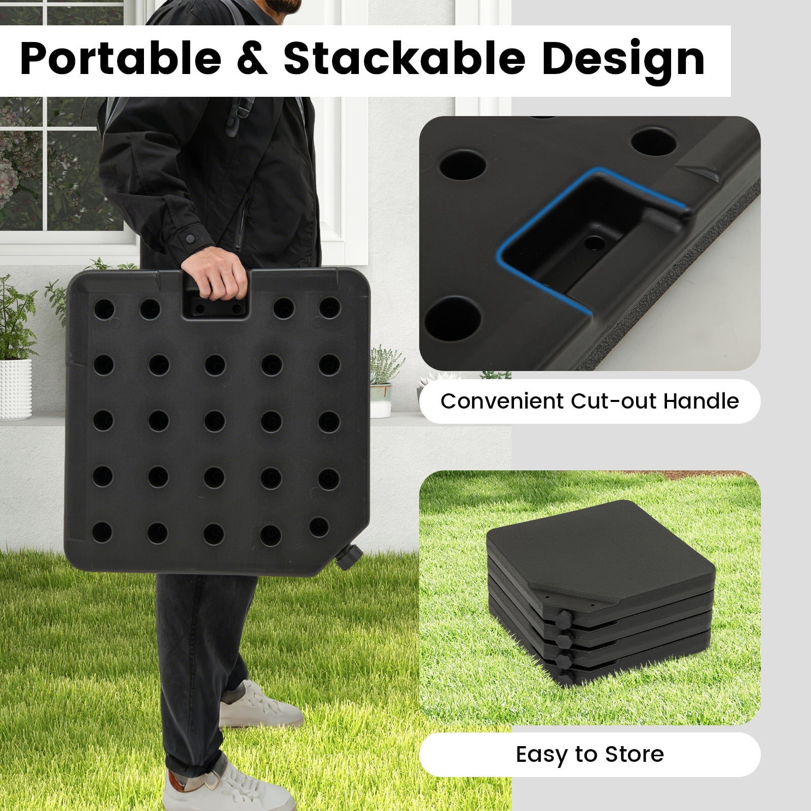 Topbuy 4 Pieces Offset Patio Umbrella Base 220 LBS Large Square Plastic Outdoor Umbrella Stand