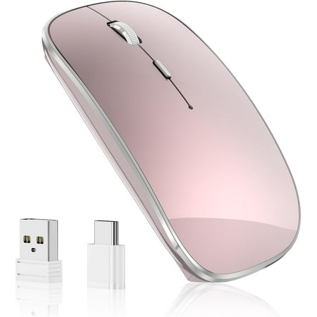Wireless Mouse Chargeable Portable Silent USB and Type-C Dual Mode Wireless Mouse 3 Adjustable DPI for Laptop, Mac, Android, PC (Q23S Black) (Rose Gold)