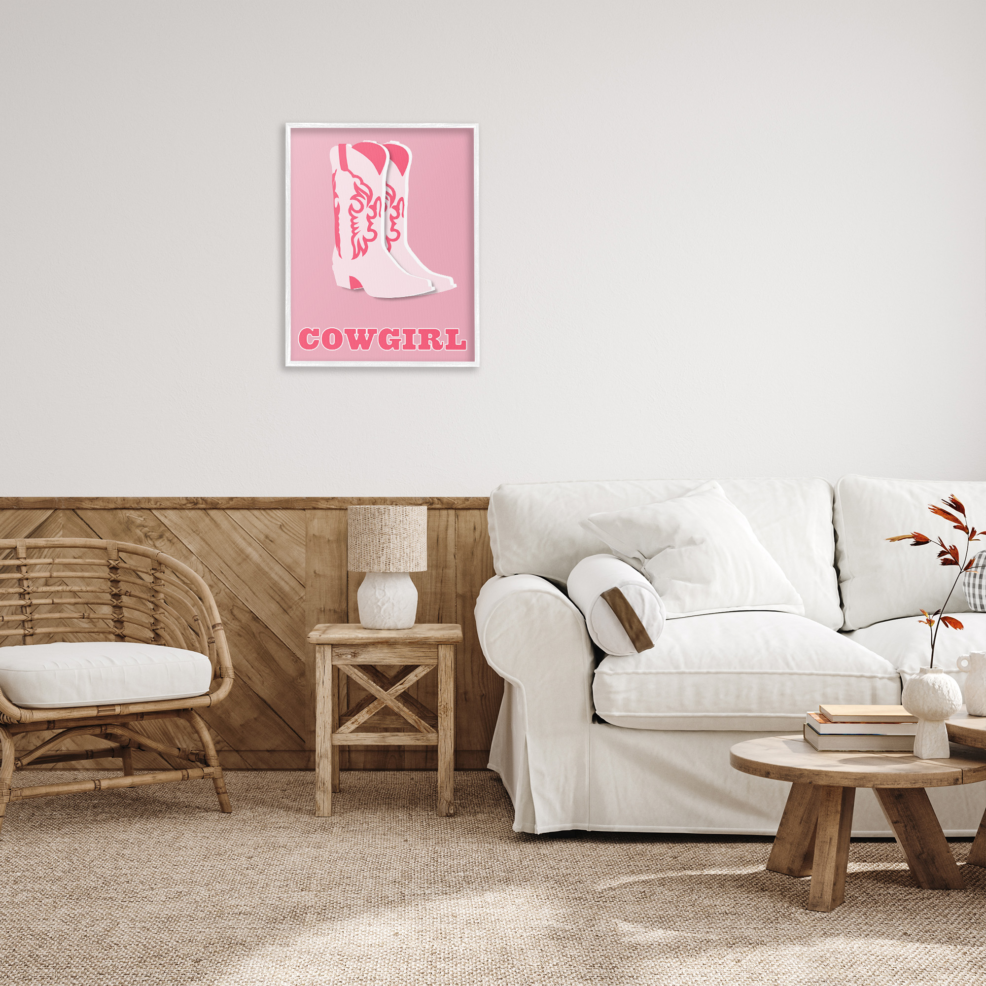 Stupell Industries Pastel Blush Cowgirl Boots Beauty & Fashion Painting White Framed Art Print Wall Art, 24 x 30