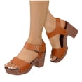 thumbnail image 4 of GERsome Women's Chunky Heels Sandals Platform Open Toe Ankle Strap Casual Work Party Wedding Pumps Shoes, Brown Size 5.5, 4 of 9