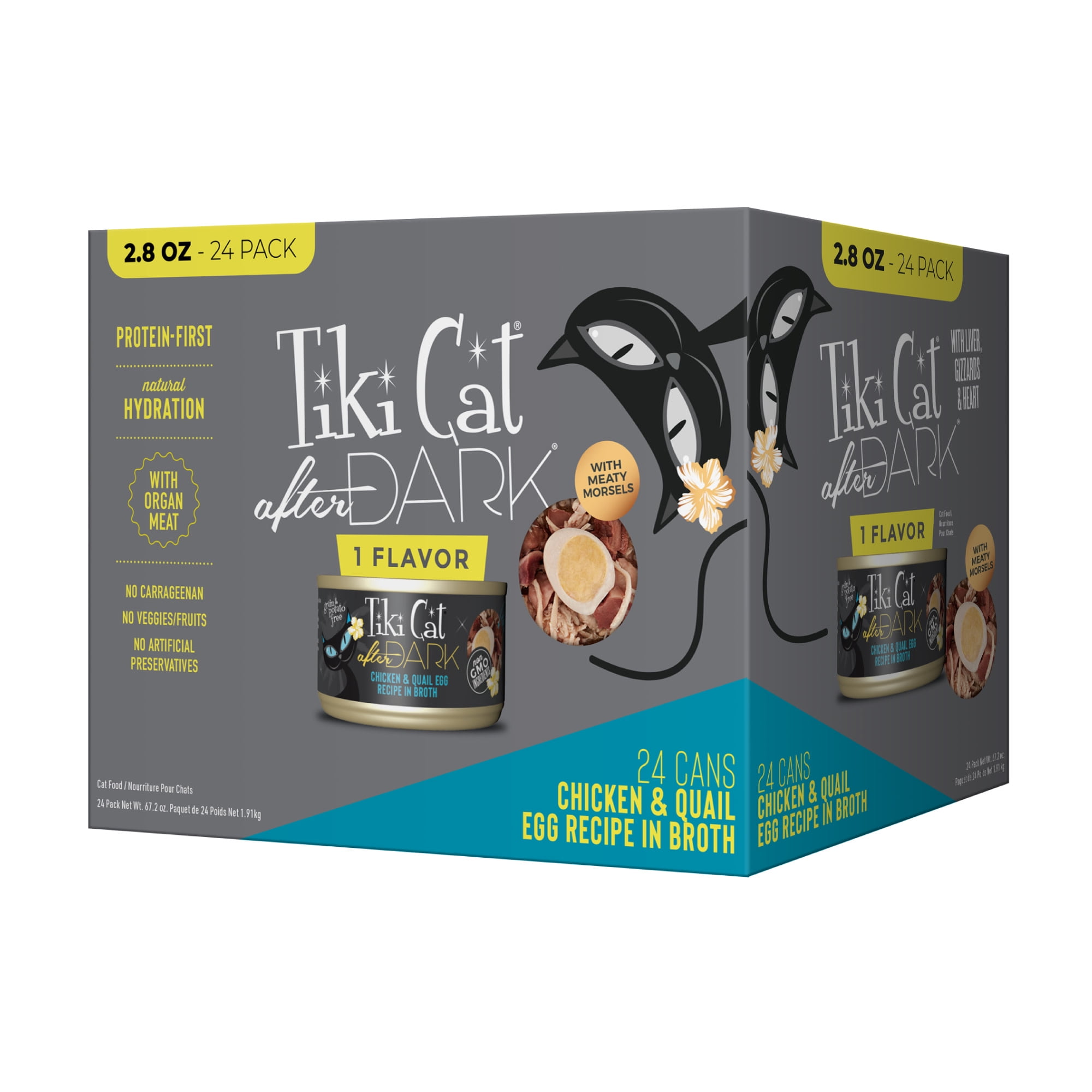 (2 pack) Tiki Cat After Dark Whole Foods Wet Cat Food, Chicken & Quail Egg, Multi Pack, 2.8 oz. Can (24 Count)