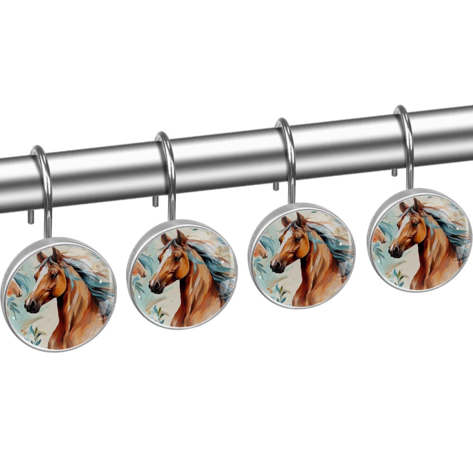 HemaKayy 12 Pcs Decorative Shower Curtain Hooks - Stainless Steel Rings for Bathroom Décor - Easy Glide & Secure Hold - Perfect Decoration for Bathroom Shower Rods - Animal Horse