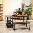 thumbnail image 2 of HOMCOM 3-Piece Dining Table Set for 4 with 2 Benches, Rectangular Dining Table and Chairs Set, Industrial Kitchen Table with 5-Bottle Wine Rack, Glass Holder, and Storage Shelf, Rustic Brown, 2 of 10