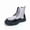 White, variant on Men's Two-Tone Combat Boots Lightweight Platform Ankle Boots Fashionable Black & White Patchwork Leather Ankle Boots