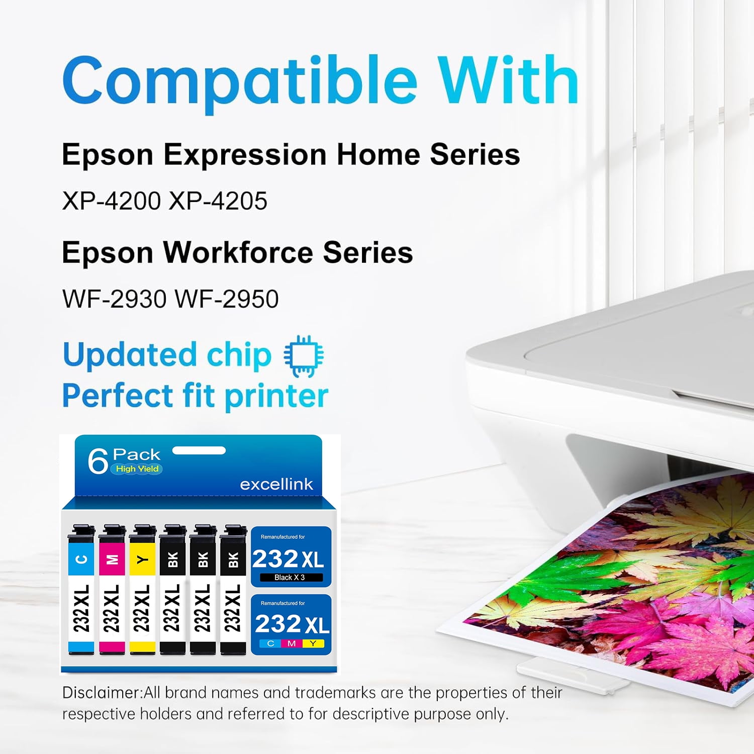 232XL Ink Cartridges Combo Pack Compatible for Epson 232 Ink Cartridge 232XL Works with WF-2930, WF-2950, XP-4200, XP-4205 Printer (3 Black, Cyan, Yellow, Magenta)