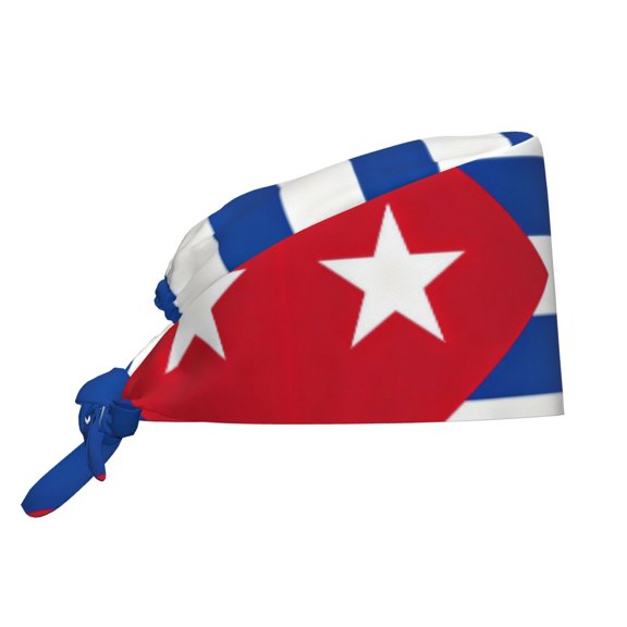 Unisex Adjustable Working Cap Cuban Flag Elastic Tie-Back One Size