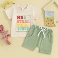 thumbnail image 2 of Bagilaanoe 2pcs Toddler Baby Boy Easter Outfits Shorts Set Short Sleeve Letter Print T Shirt Tops + Shorts 6M 12M 18M 24M 3T Kids Casual Summer Clothes, 2 of 8