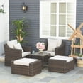 thumbnail image 2 of Outsunny Ensemble de Meubles de Patio 5 Pcs en Rotin d'Extérieur avec 2 Chaises Coussinées, 2 Ottomans et Table Basse, Housse de Coussin de Rechange Incluse, Beige, 2 of 10