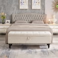thumbnail image 3 of 59" Tufted Button Storage Bench, Modern Linen Upholstered Ottoman with Wooden Legs, Bed End Bench Window Bench for Bedroom Living Room, Beige, 3 of 7