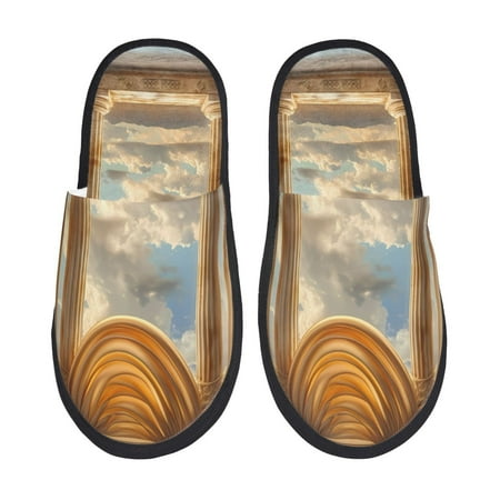Balery Golden Drapes Pillars Clouds Slient Indoor Furry Fleece Comfort House Shoes Soft Non-Slip Home Shoes Cotton slippers House Slippers-- Medium