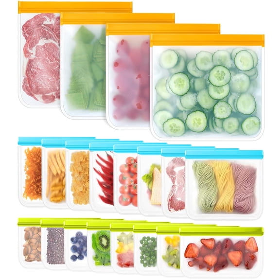 DIYMAG Reusable Freezer Bags, 20-Pack Zip Lock Freezer Bags for Food Storage, BPA Free Reusable, Leakproof Lunch Bag for Salad Fruit Travel - 2 Gallon 4 Sandwich 4 Snack Bags