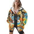 thumbnail image 4 of COEQINE Fashion Sweatshirts Women's Soft Oversized Hoodie Daisy Floral and Multicolor Waves Print Full Zipper Tops for Women with Pockets Fall Outfits Casual Wear, M, 4 of 7