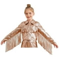 thumbnail image 2 of iixpin Kids Girls Metallic Fringe Bomber Jacket Outerwear Shiny Zipper Blazer Musical Party Performance Outfits Brown 16, 2 of 6
