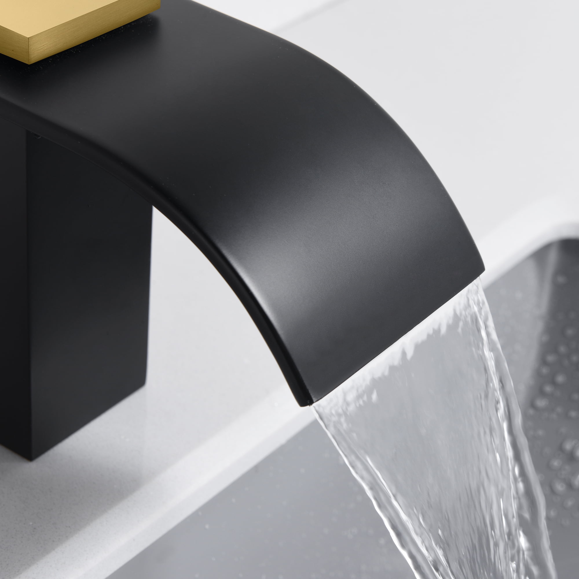 SUMERAIN Widespread Bathroom Faucet 8" 3 Hole Waterfall Basin Faucet, Black and Gold Finish