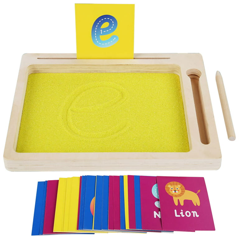 Montessori Sand Tray with Flashcard Holder and Flashcards, Play Sand & Wooden Stylus, Wooden Hexagon Tray, Sensory Bin, Tactile &  Sensory Toys