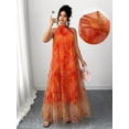 thumbnail image 6 of Orange Floral Mesh Sleeveless High-Neck Tiered Maxi Dress For Women, 6 of 6