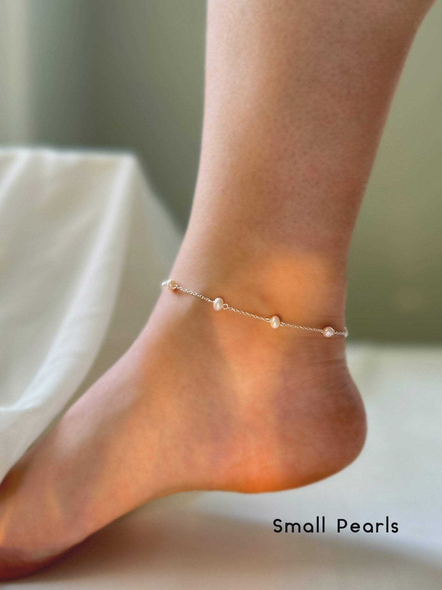 S925 Freshwater Pearl Anklet, Silver Dainty Anklet