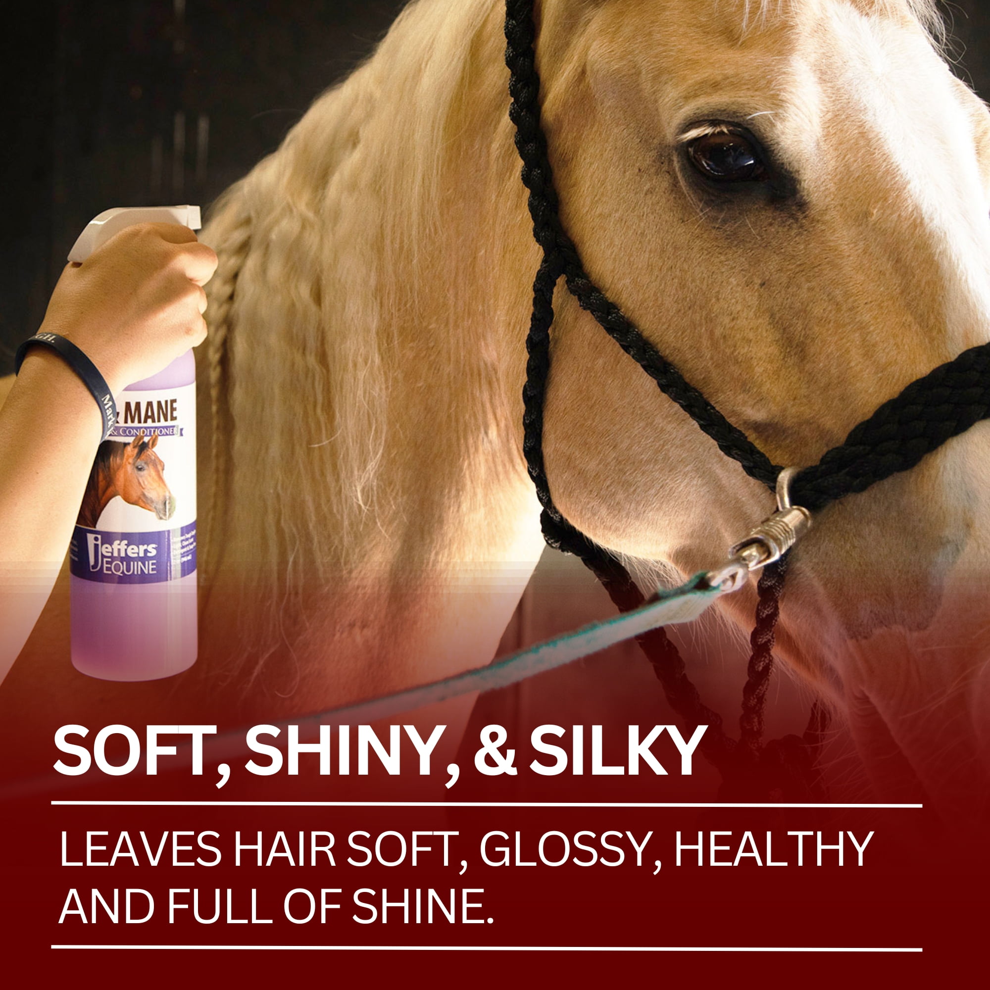 Jeffers Equine Tail & Mane Detangler & Conditioner for Horses, 128 oz Gallon – Soap Free, Non Greasy Formula, Helps Loosen Knots & Tangles, Frizz Control, Soft Silky Shine, Fresh Scent, Made in USA