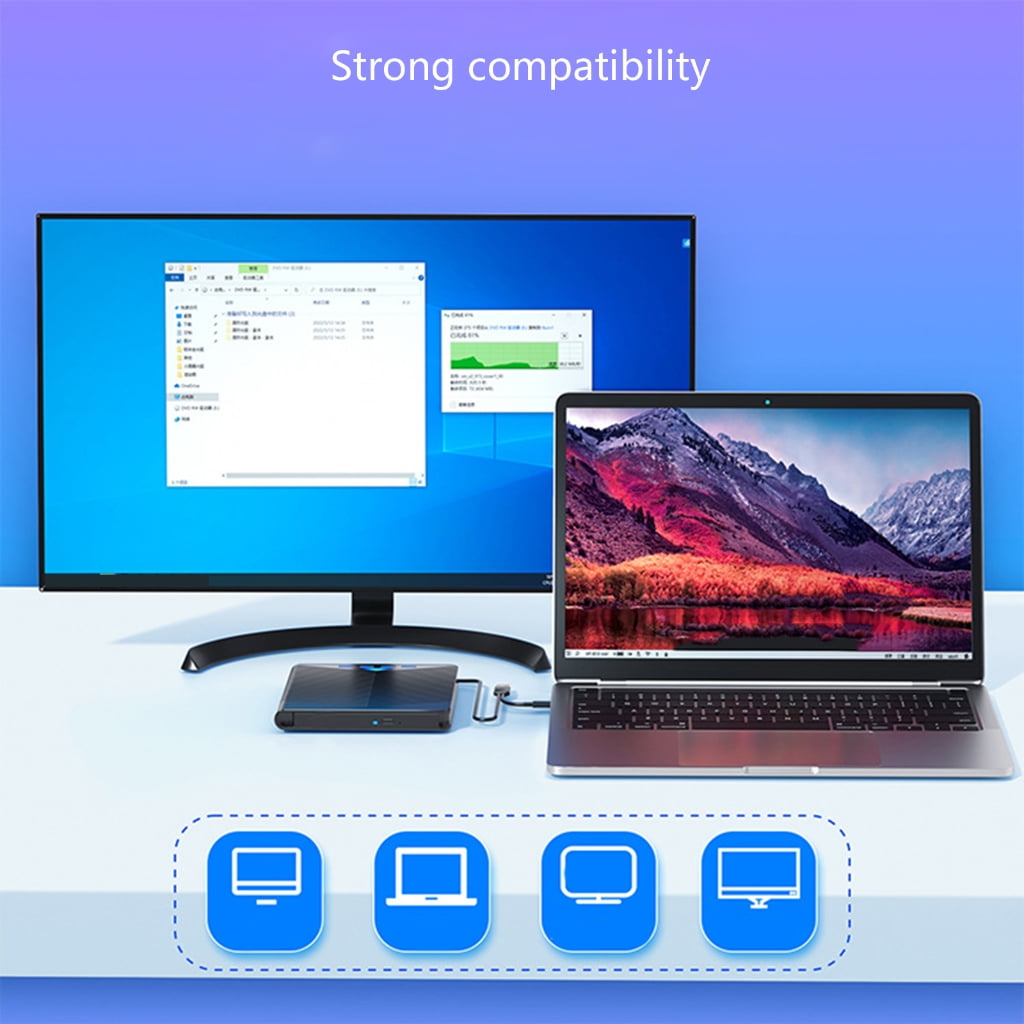 7 in 1 External Disc Reader Drive USB3.0 Type C Connect Fast Speed For Laptop