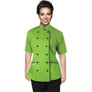 Short Sleeves Tailored Fit Chef Coat Jacket Uniform for Women for Food Service, Caterers, Bakers and Culinary Professional (Green, Medium)