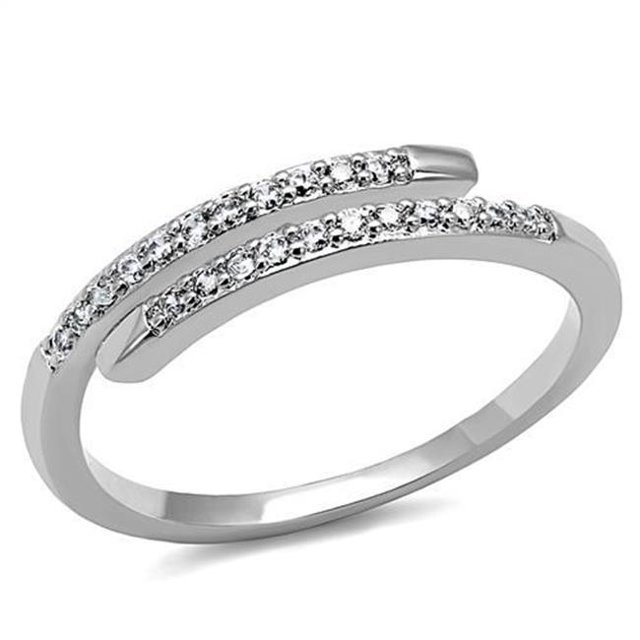 Alamode 3W1222-8 Women Rhodium Brass Ring with AAA Grade CZ in Clear - Size 8