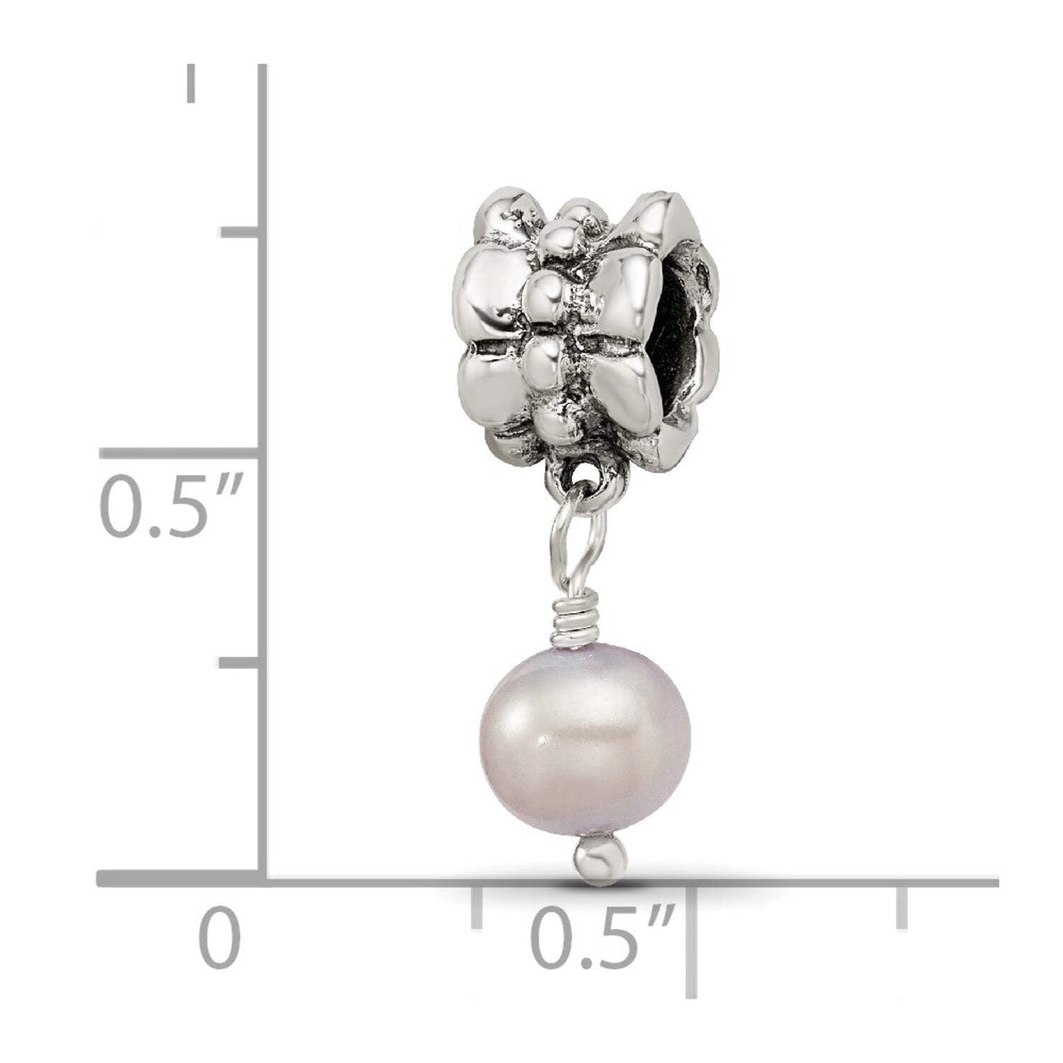 925 Sterling Silver Dangle Polished Oxidized Reflections Lavender Freshwater Cultured Pearl Bead Charm 20.91x6.36mm Wide